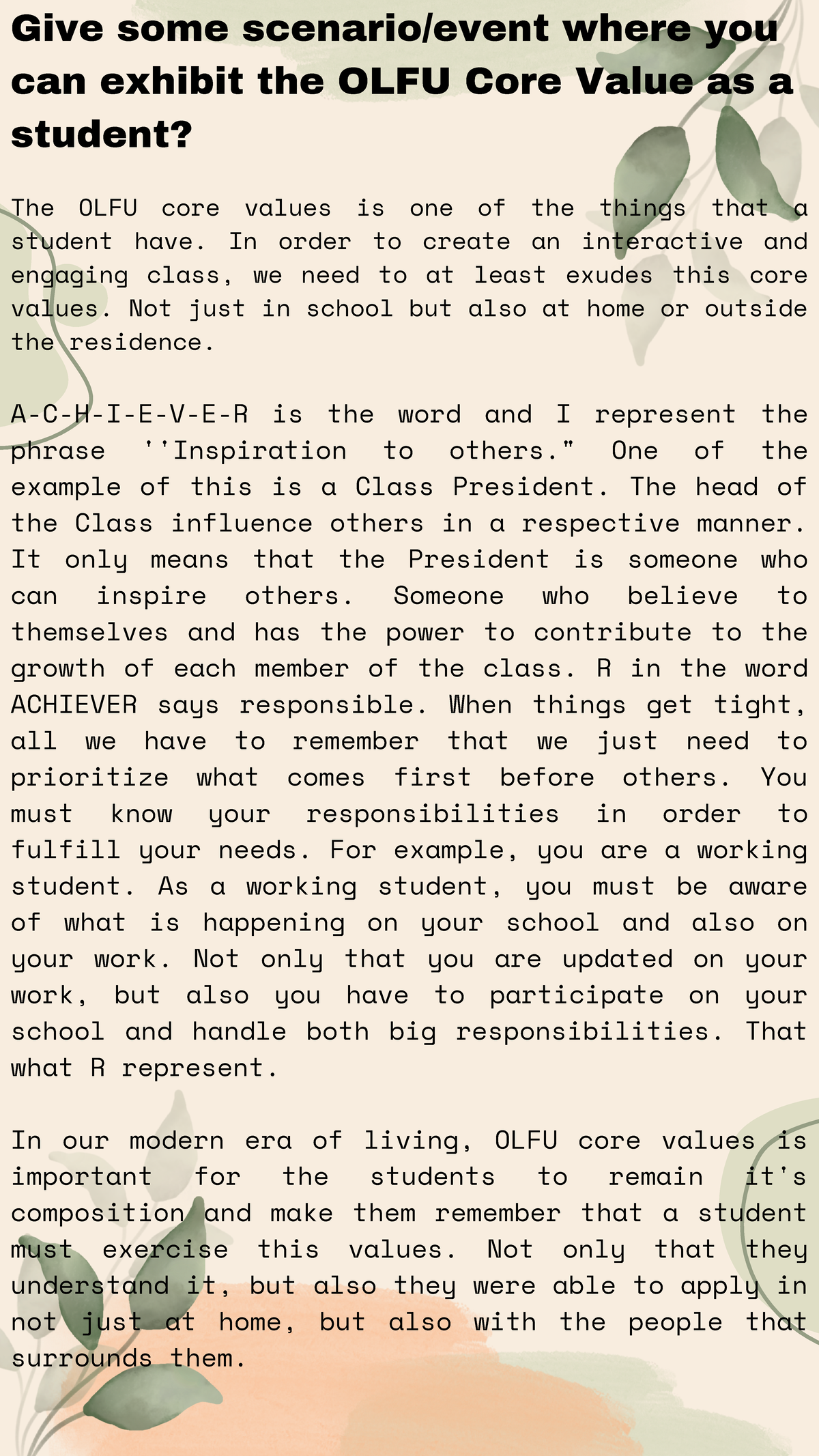 MPTH CD1 GCTG Give some scenario/event where you can exhibit the