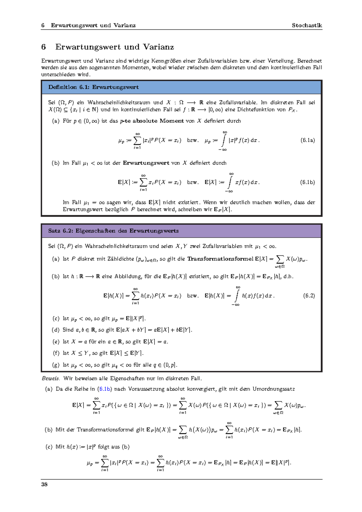 Stochastik Kapitel 5 - 6 Erwartungswert Und Varianz Stochastik 6 ...