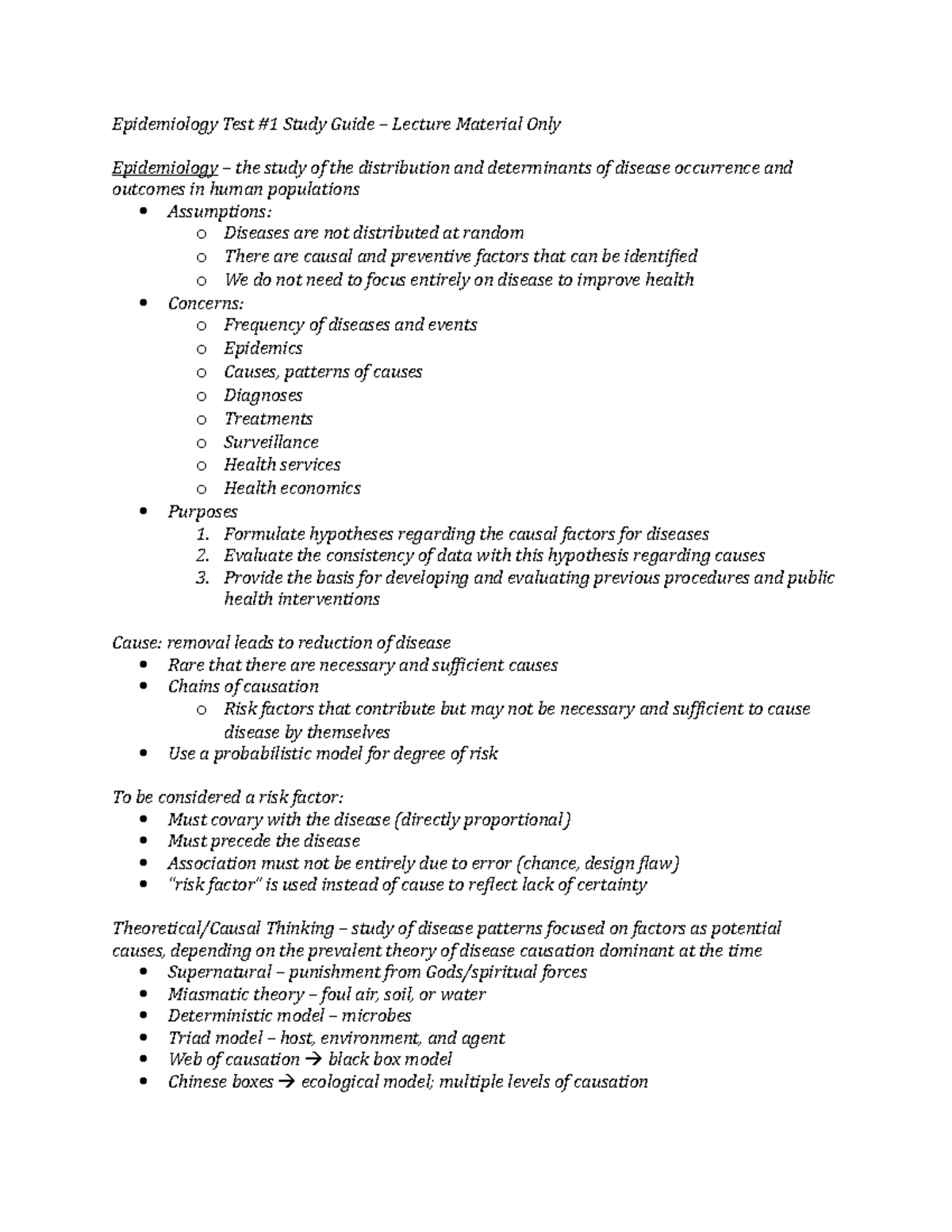 Epidemiology Test 1 study guide Epidemiology Epidemiology Test 1