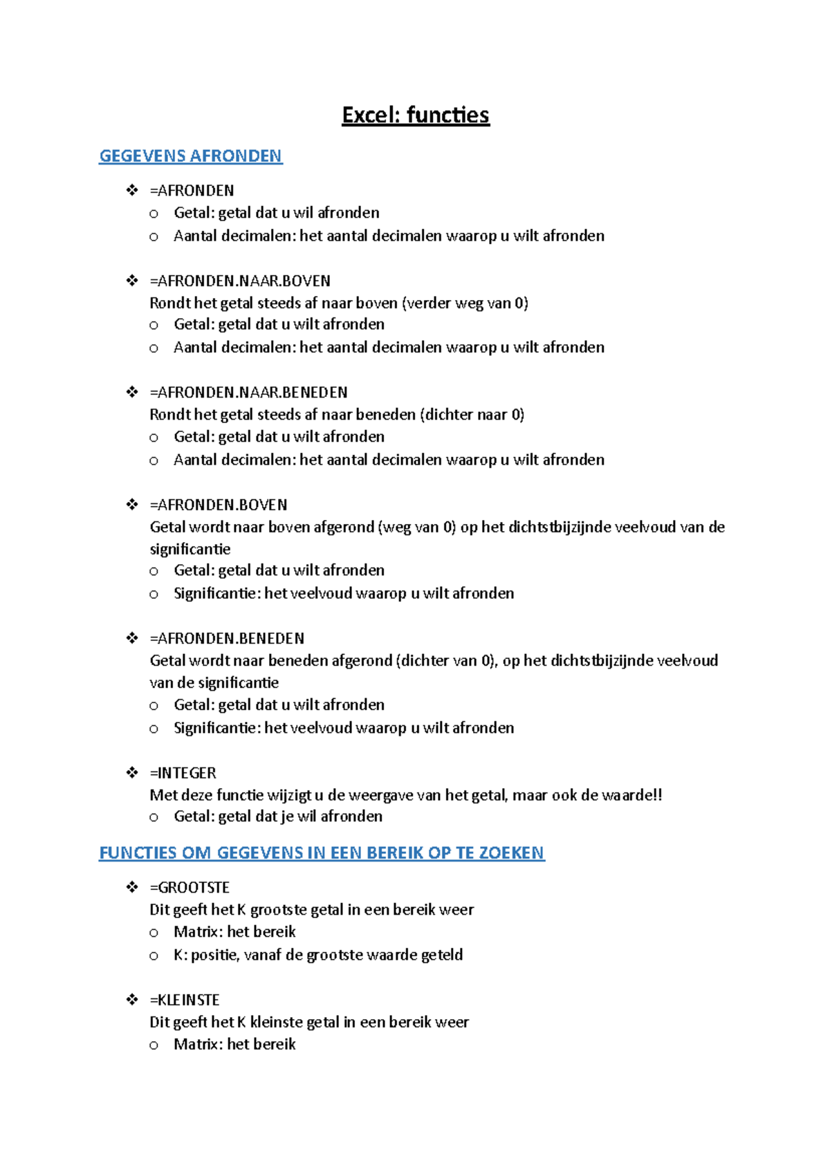 Formules overzicht excel 2 - Excel: functies GEGEVENS AFRONDEN ...