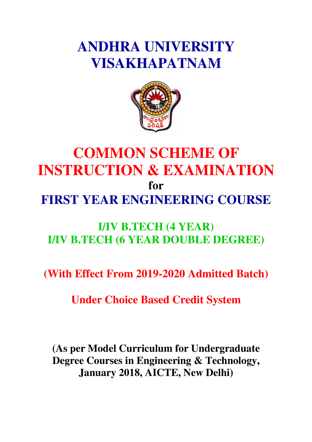 New Scheme Of Syllabus For B.Tech. First Year W.e.f. 2019-2020 - ANDHRA ...