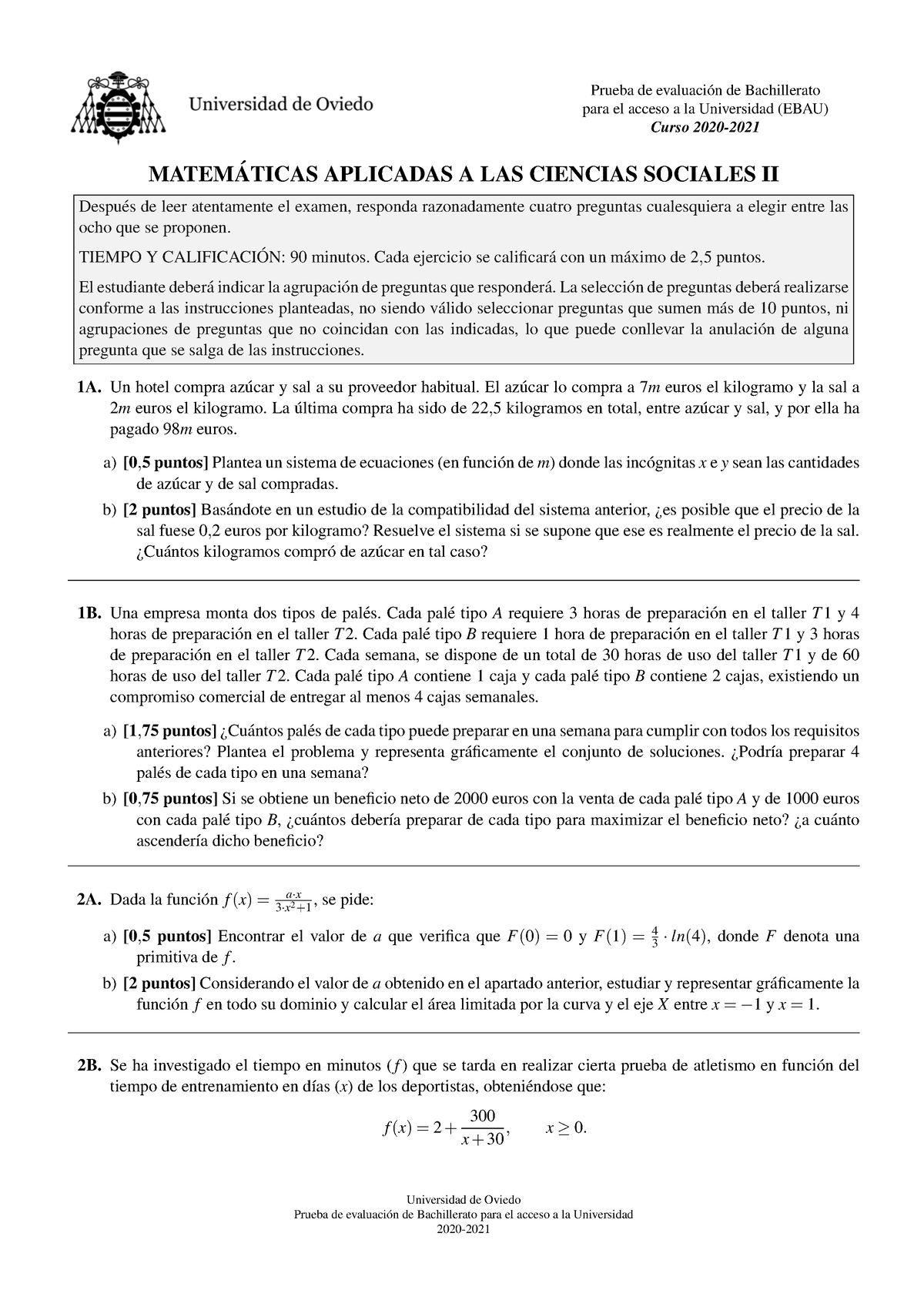 Matematicas Aplicadas CCSS, 2021 Junio - Prueba De Evaluaci ́on De Bachillerato Para El Acceso A ...