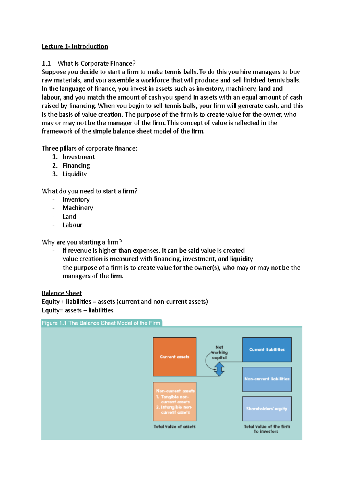 Lecture 1 Notes - Lecture 1- Introduction 1 What is Corporate Finance ...