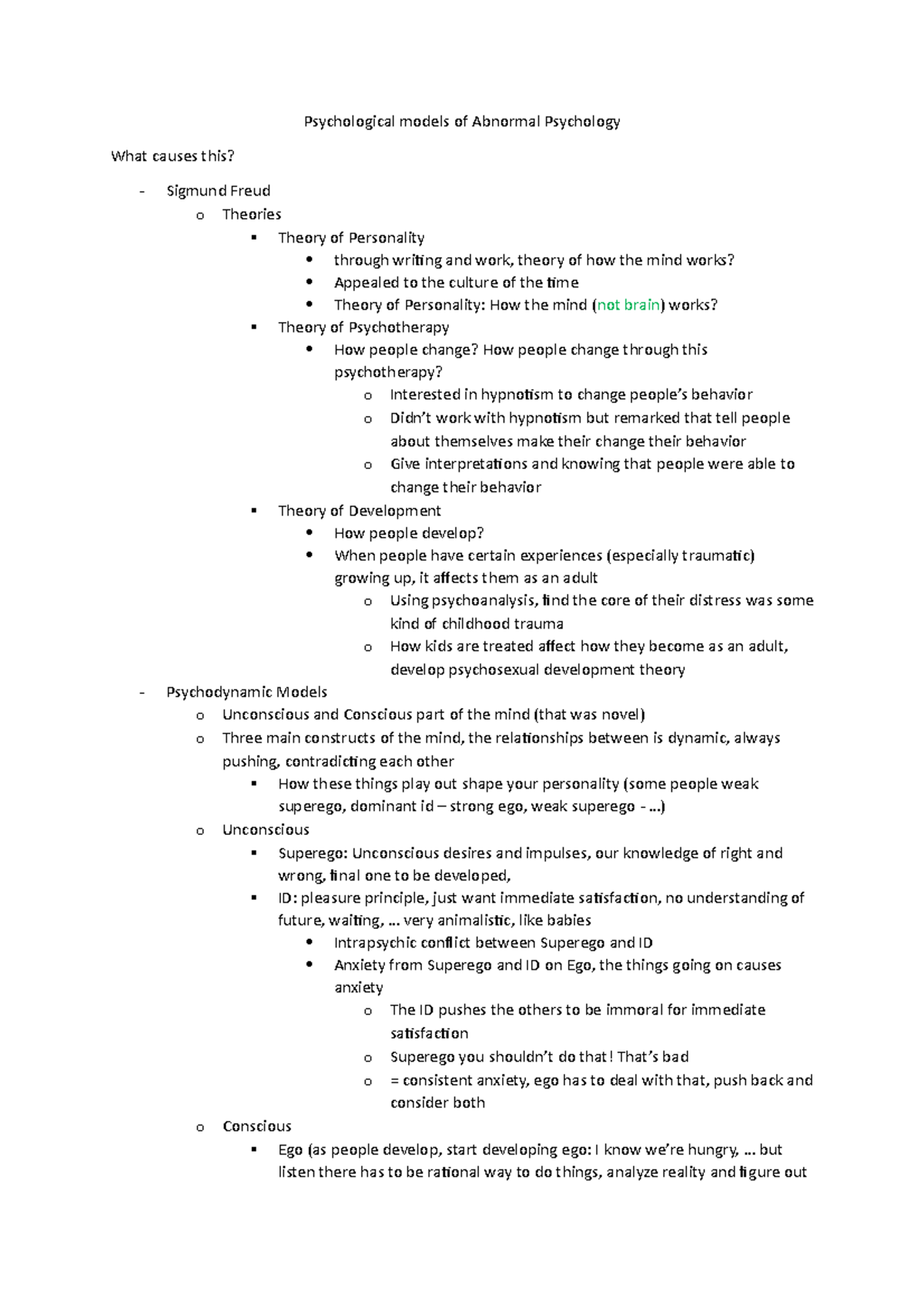 notes-7-psychological-models-of-abnormal-psychology-psychological