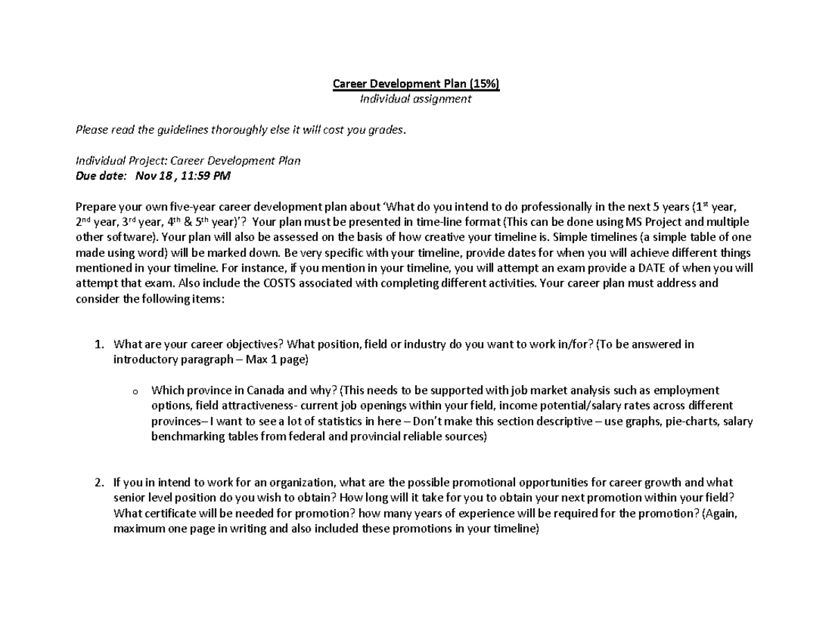 Career Development Plan - Individual Project: Career Development Plan ...