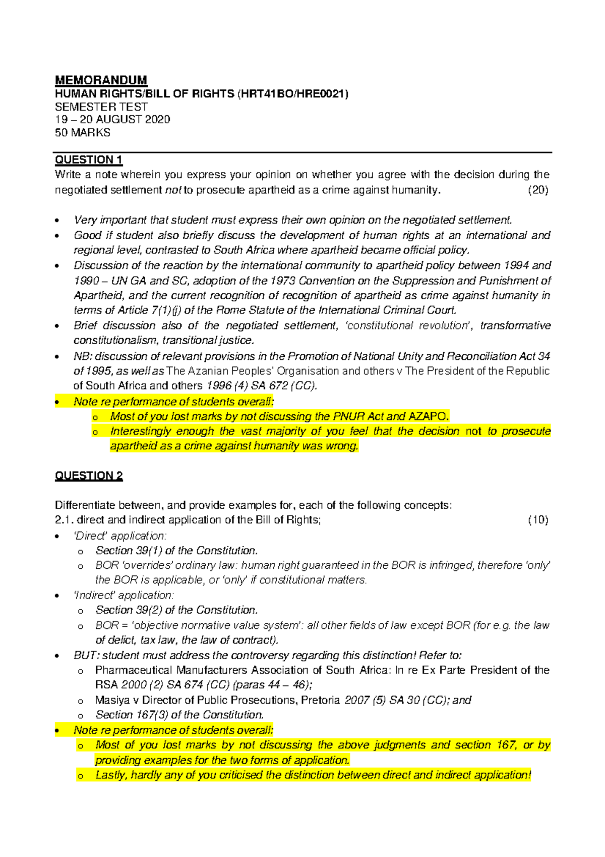 HRT41BO.HRE0021.Sem test.MEMO.19 Aug 2020 - MEMORANDUM HUMAN RIGHTS ...