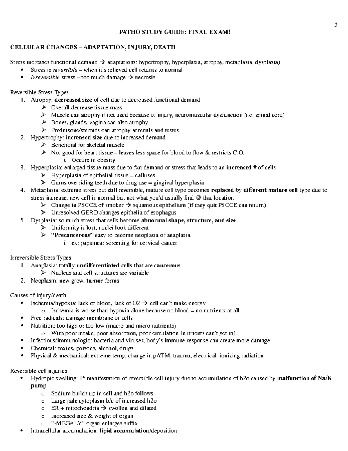 Patho Study Guide - FinalExamMaterial - PATHO STUDY GUIDE: FINAL EXAM ...