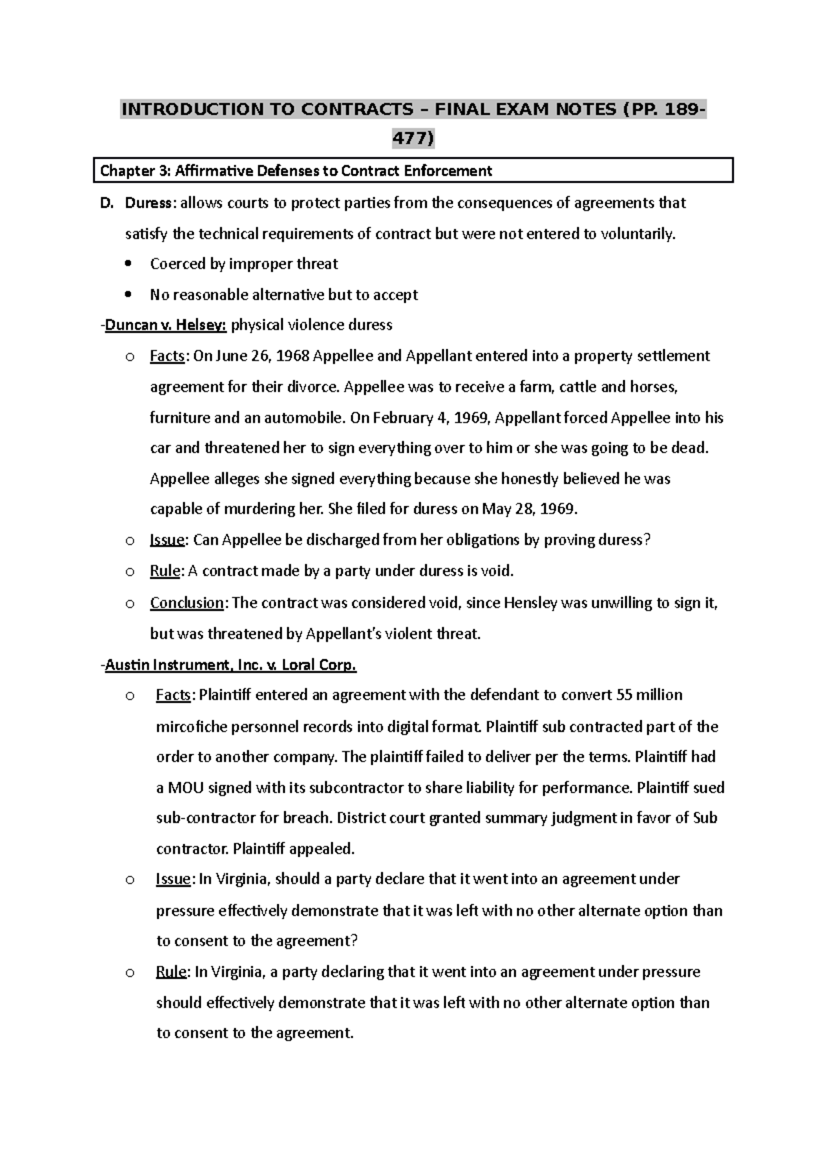 Intro To Contracts - Final Exam Notes - INTRODUCTION TO CONTRACTS ...