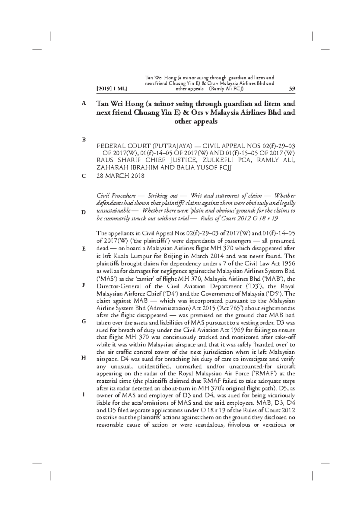 Tan Wei Hong (a minor suing through guardian ad litem and next friend