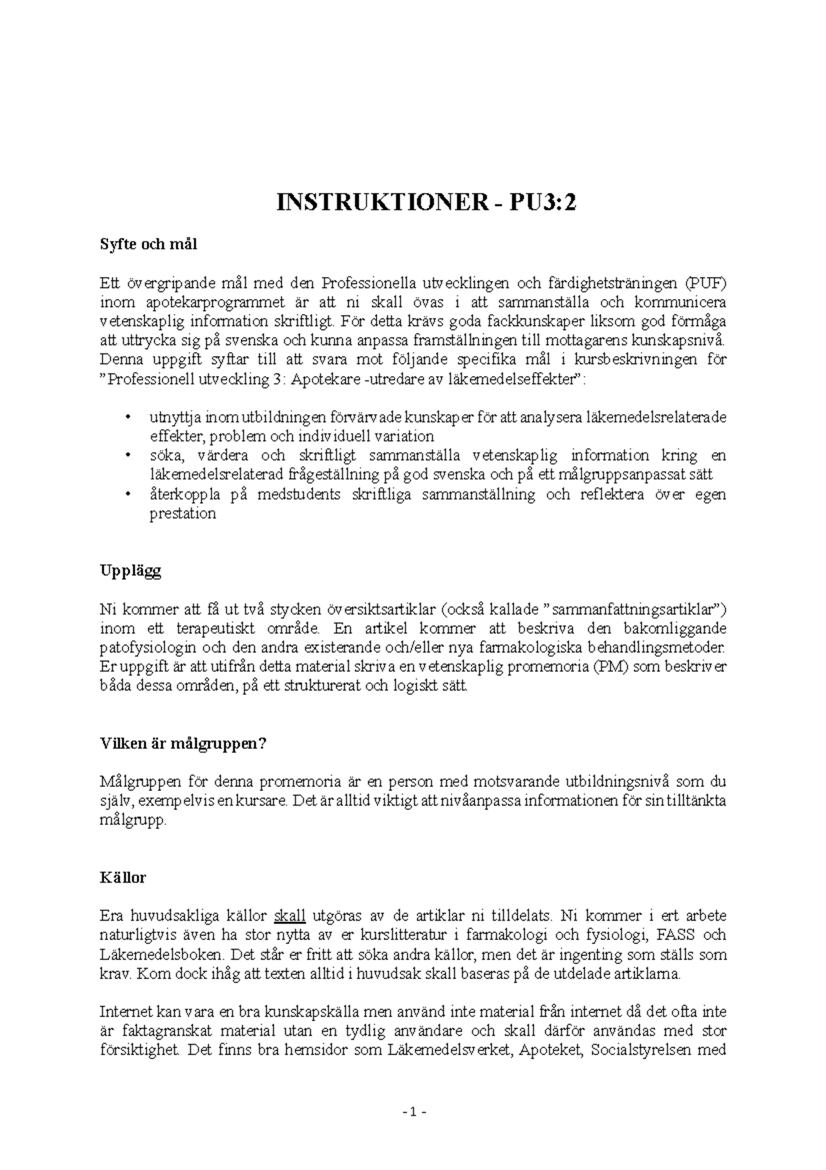 Instruktioner PUFF 3-2 VT23 - INSTRUKTIONER - PU3: Syfte Och Mål Ett ...