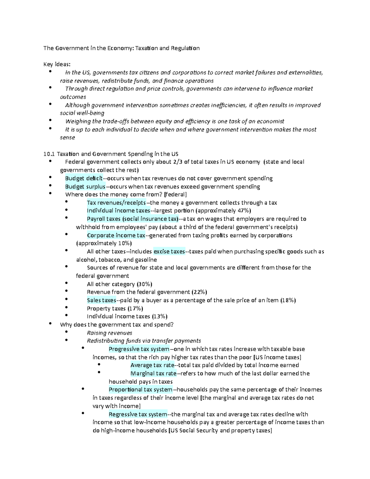 Chapter 10 - Lecture Notes 10 - The Government In The Economy: Taxation ...