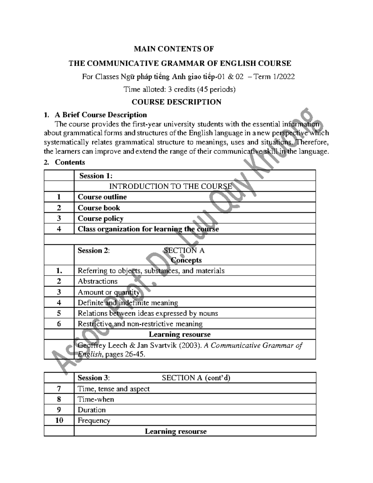 A Brief Description of CGE Course 202223 MAIN CONTENTS OF THE