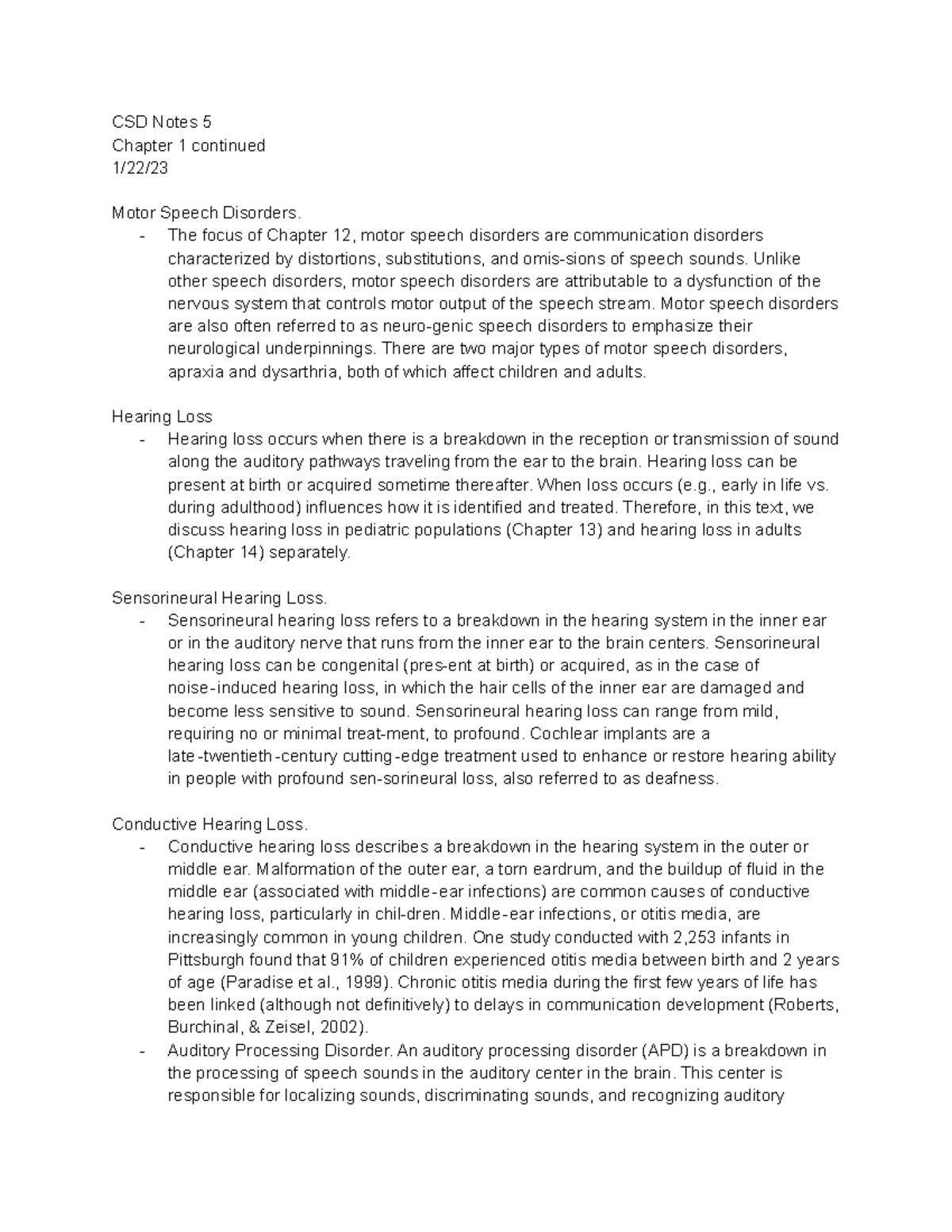 CSD Notes 5 - Dr. Chapman - CSD Notes 5 Chapter 1 continued 1/22/ Motor ...