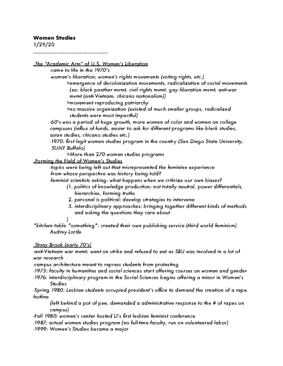 WST 103 - Lecture notes All - Women Studies 1/29/ .The “Academic Arm ...