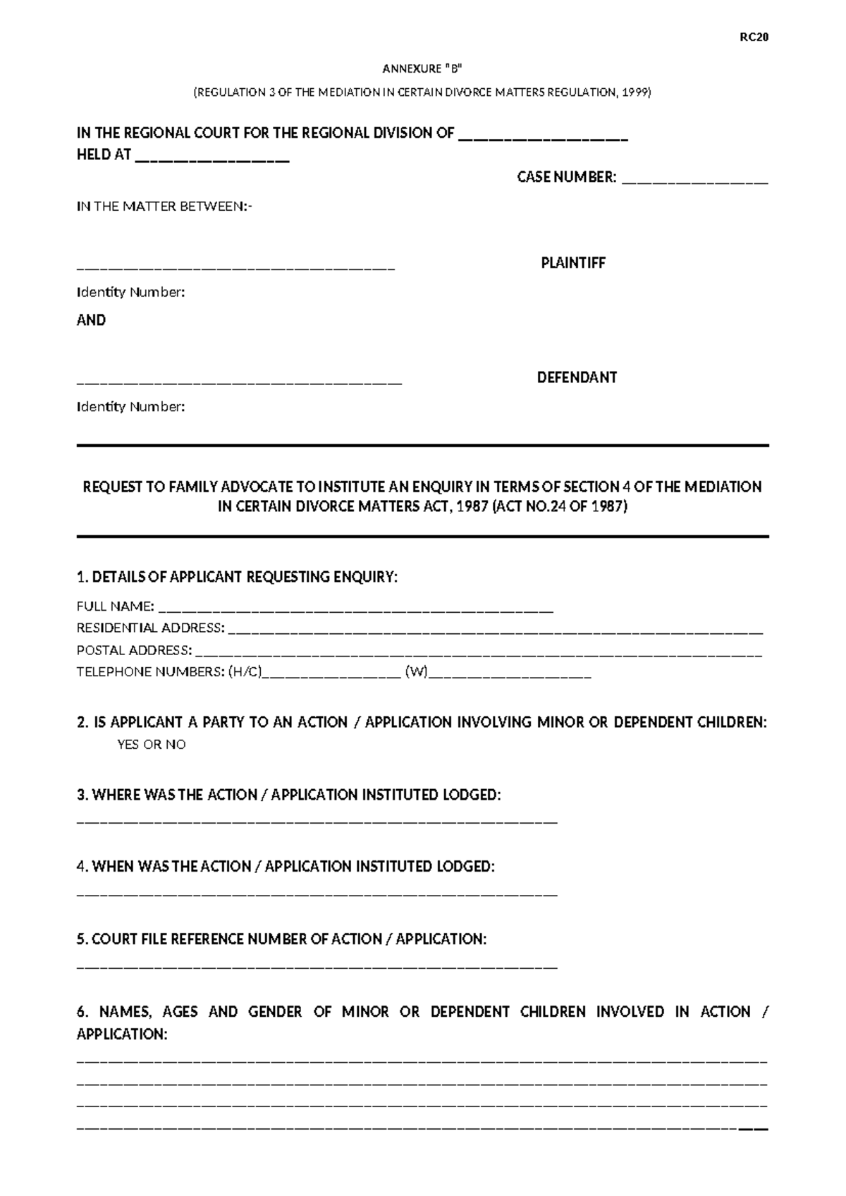 RC20 Family Advocate Annexure B (002) - RC ANNEXURE “B” (REGULATION 3 ...