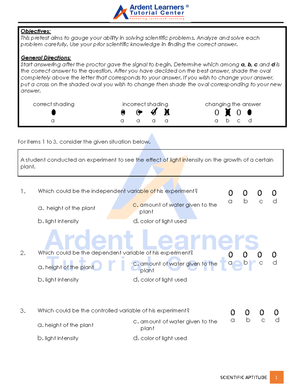 SSAR Science Post Test - For items 1 to 3, consider the given situation ...