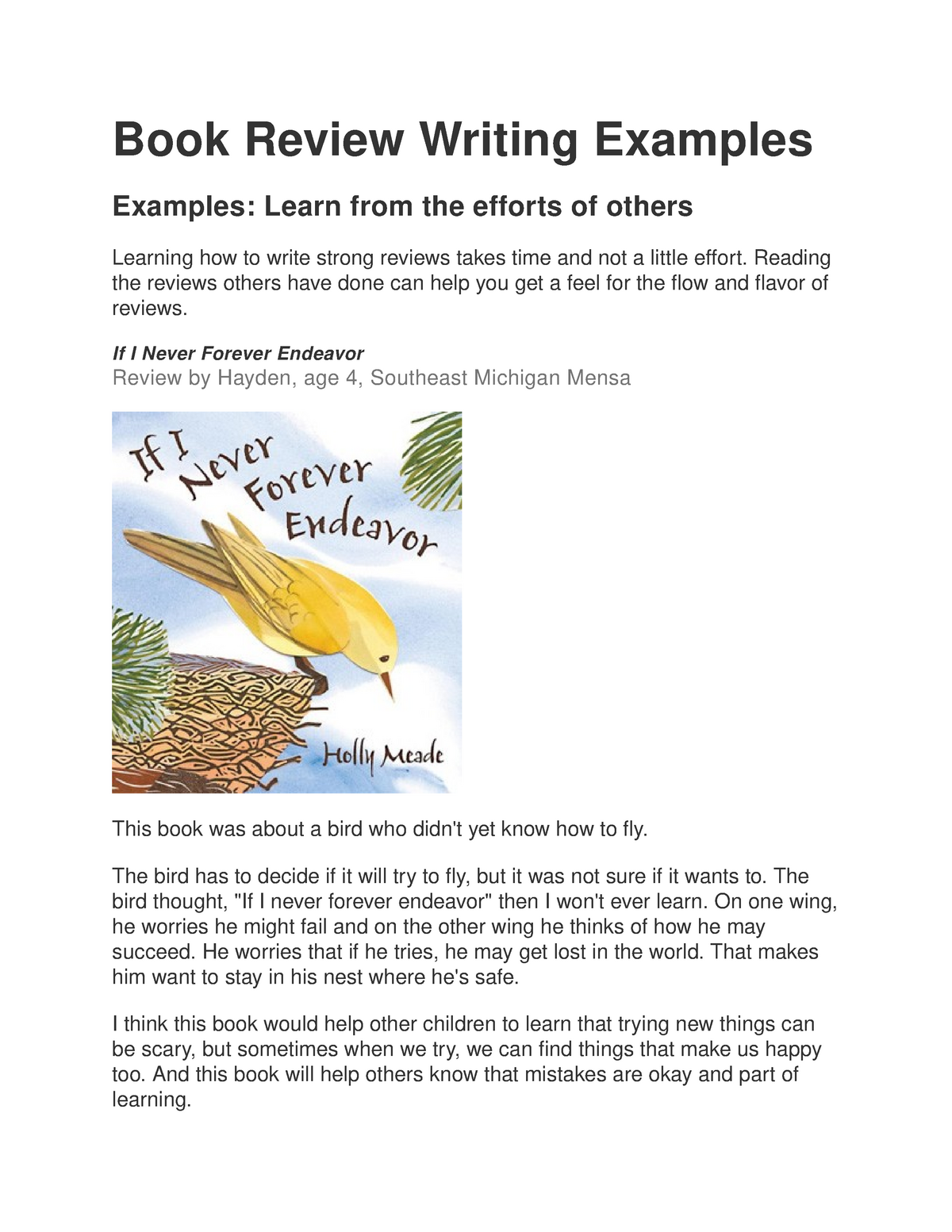 learning intention for writing a book review