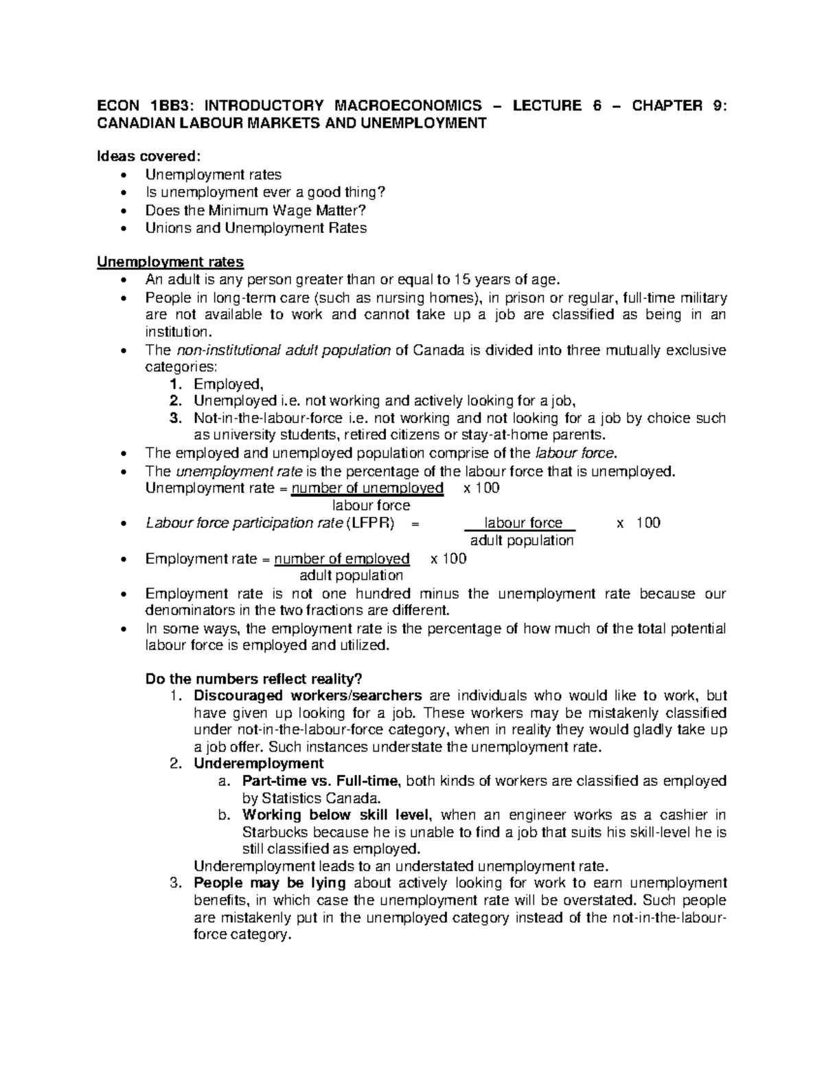 Introductory Macroeconomics - Lecture notes - Lecture 6 - ECON 1BB3 ...