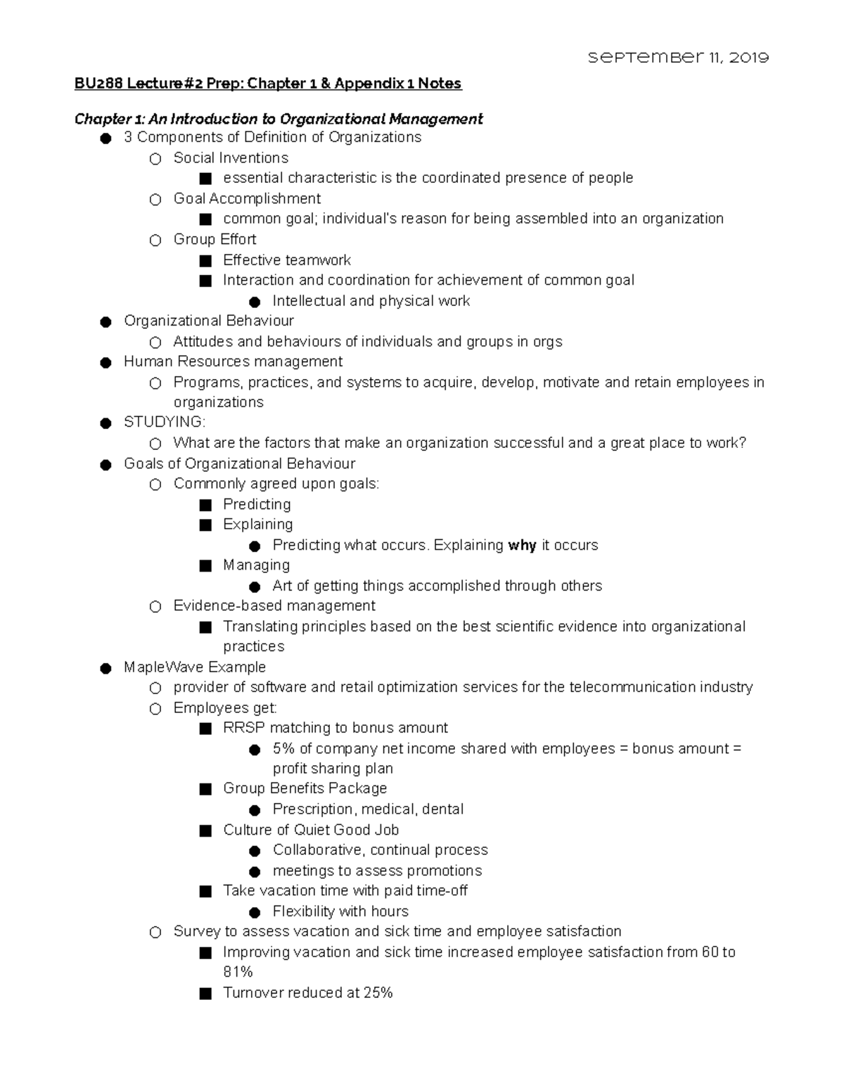 BU288 Chapter 1 & Appendix 1 Notes - BU288 Lecture#2 Prep: Chapter 1 ...