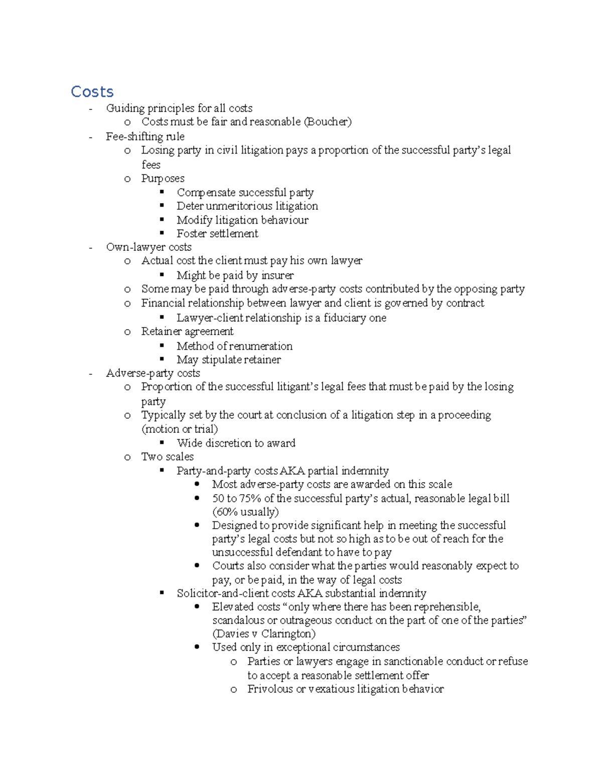 Summary of Rules of Court Costs Guiding principles for all costs o