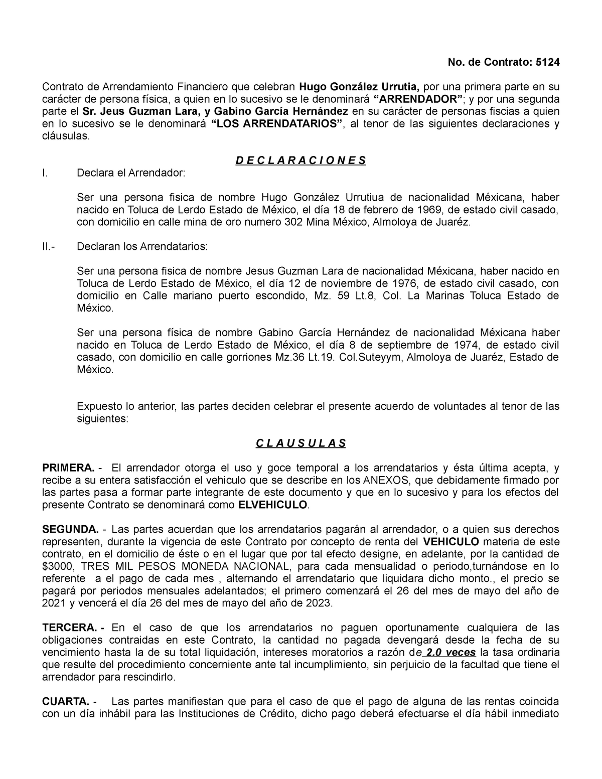 Arrendamiento Financiero Contrato No De Contrato 5124 Contrato De Arrendamiento Financiero 3209