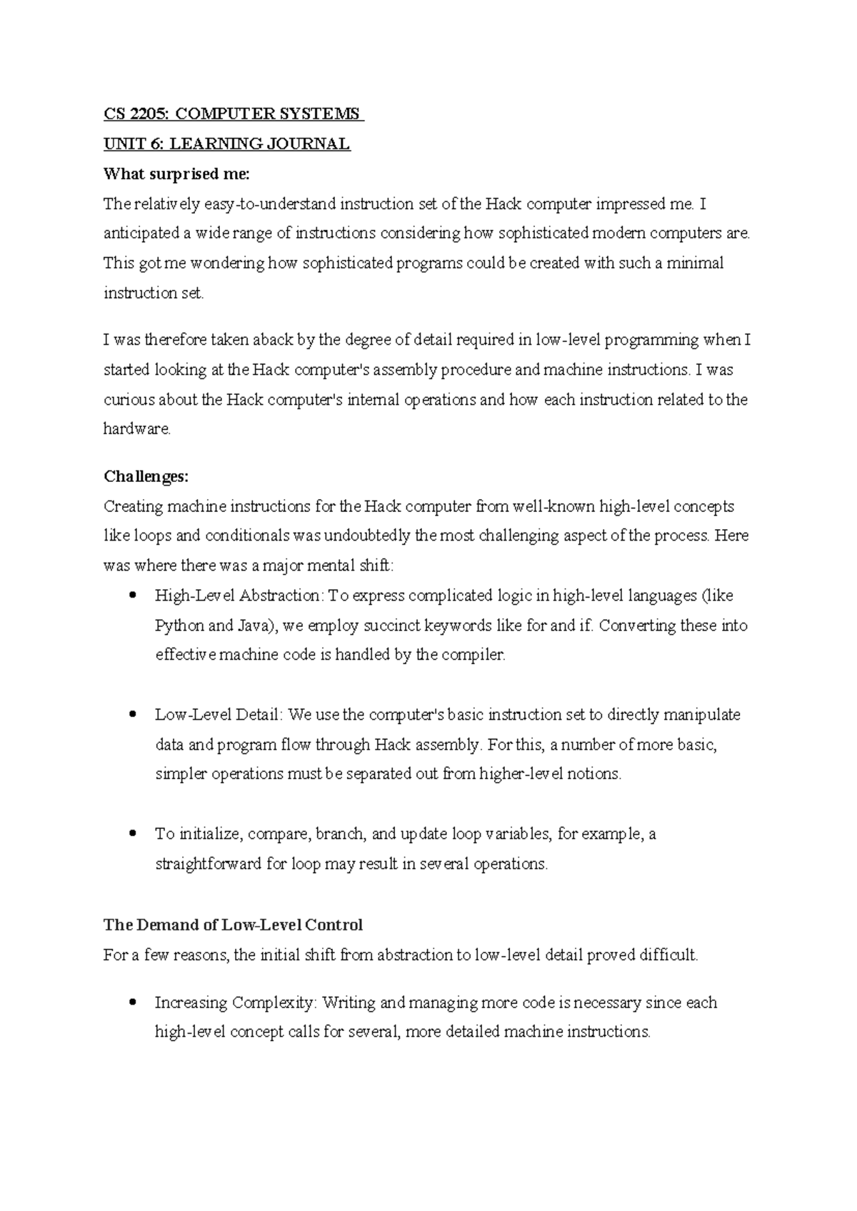 Learning Journal 6 - CS 2205: COMPUTER SYSTEMS UNIT 6: LEARNING JOURNAL ...