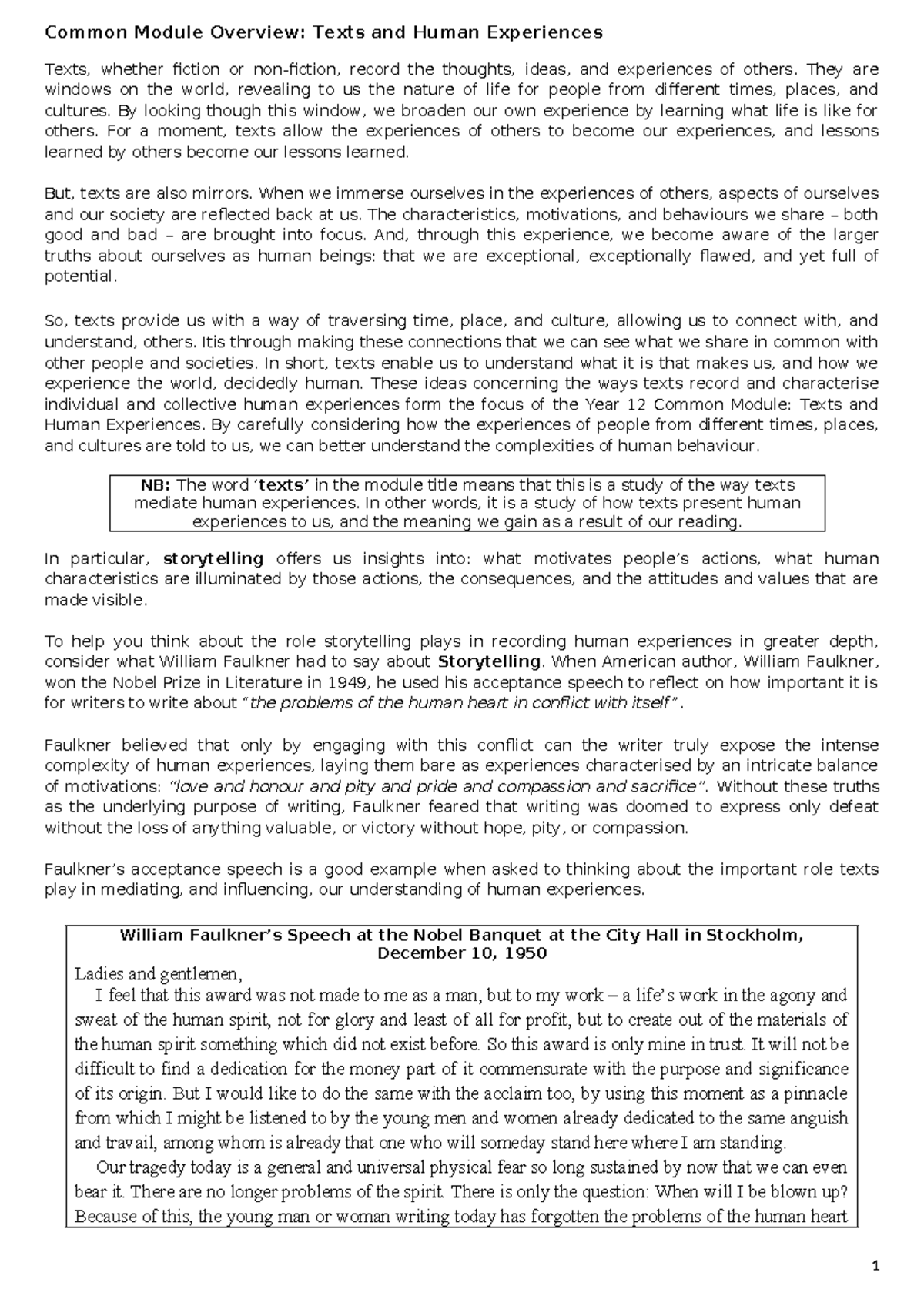Common Module Overview Texts and Human Experiences - They are windows ...
