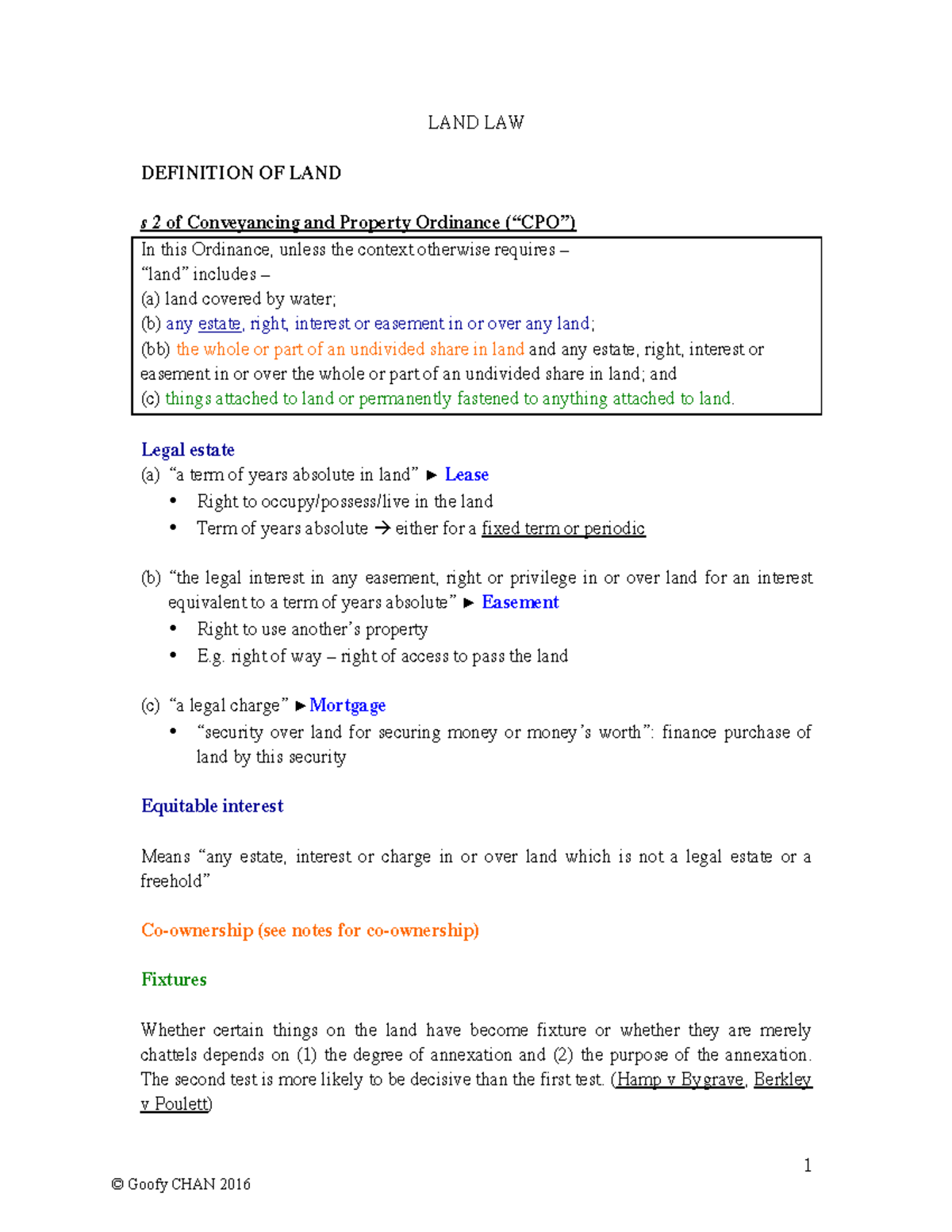 Lecture 1 notes - 1 LAND LAW DEFINITION OF LAND s 2 of Conveyancing and ...