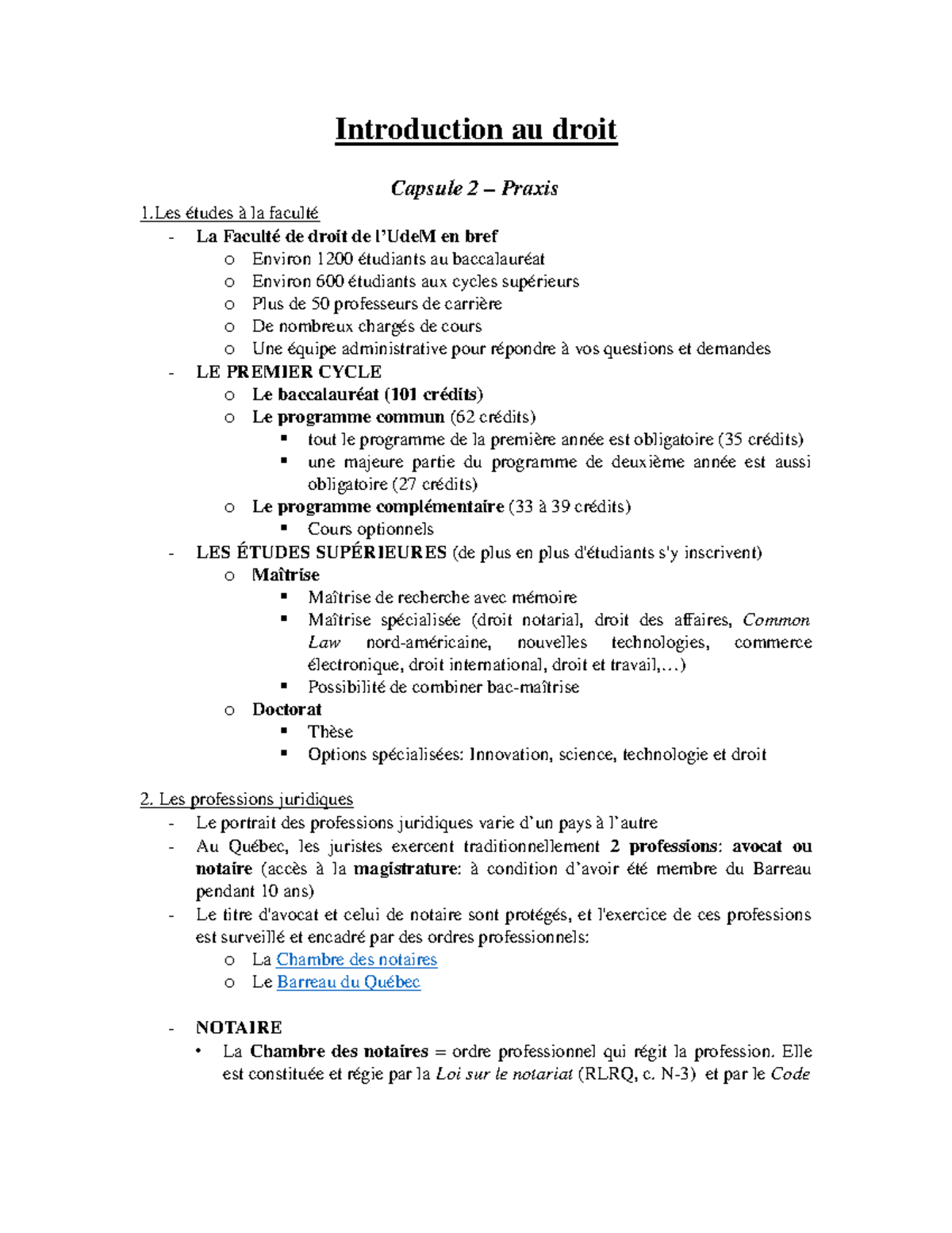 Notes cours introduction au droit - DRT-1001 - UdeM - Studocu