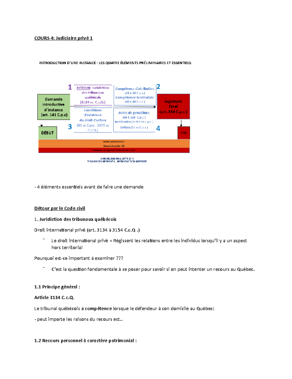 Cours 4 privé 1 - notes - COURS 4: Judiciaire privé 1 4 éléments ...