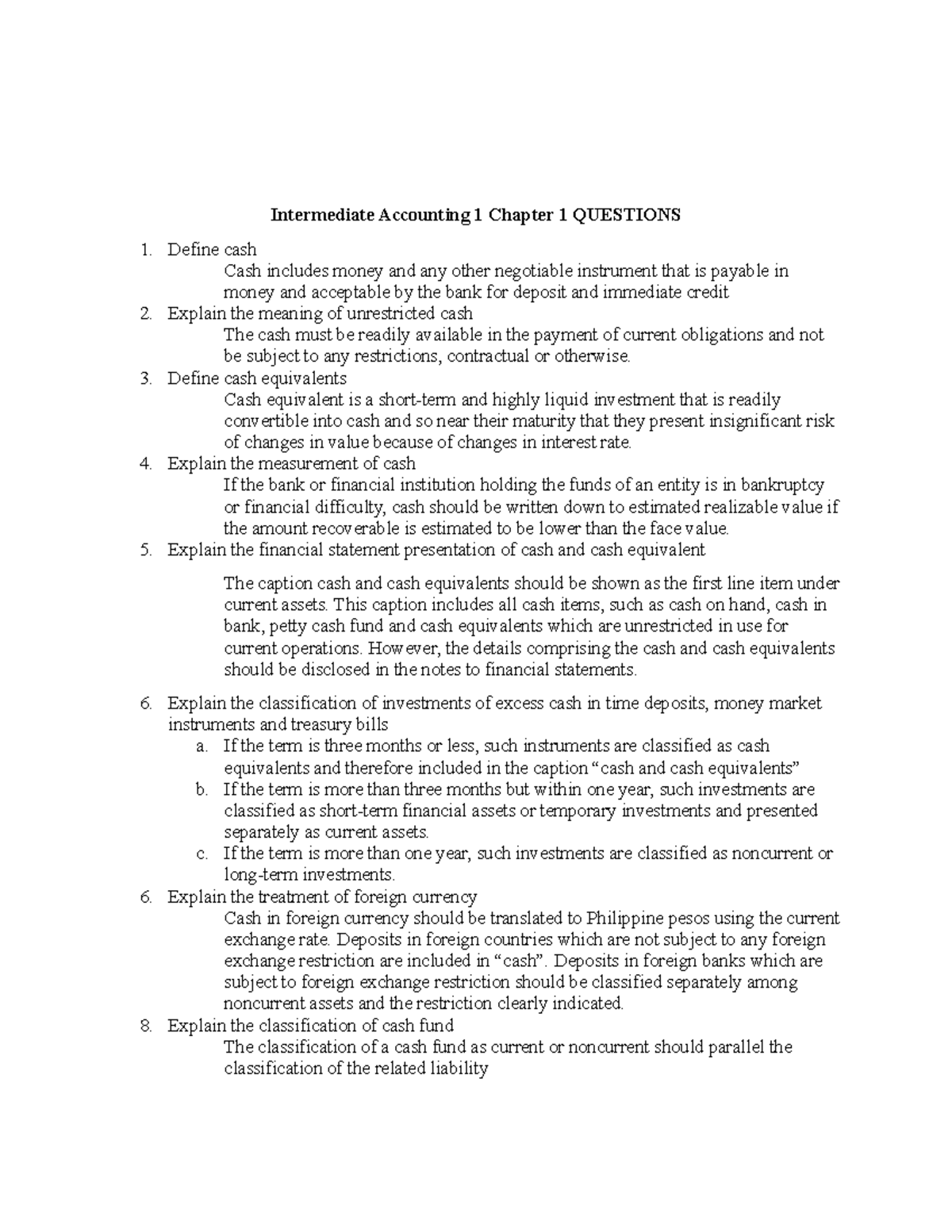 Intermediate Accounting 1 Chapter 1 Questions - Intermediate Accounting ...