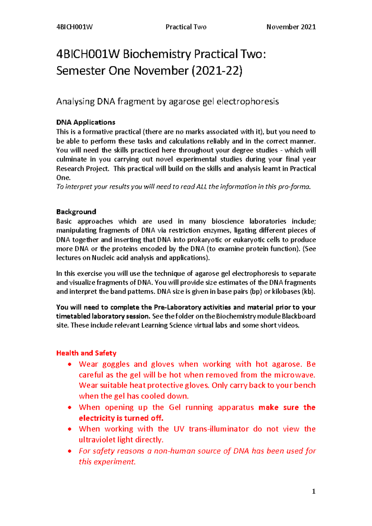 Biochem wet lab 11 nov - Bio - 4 BICH001W Biochemistry Practical Two ...