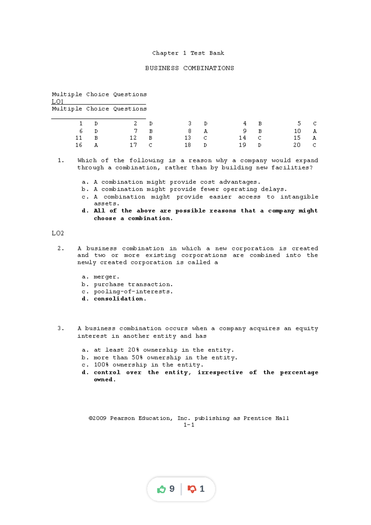 Business-combinations - Chapter 1 Test Bank BUSINESS COMBINATIONS ...