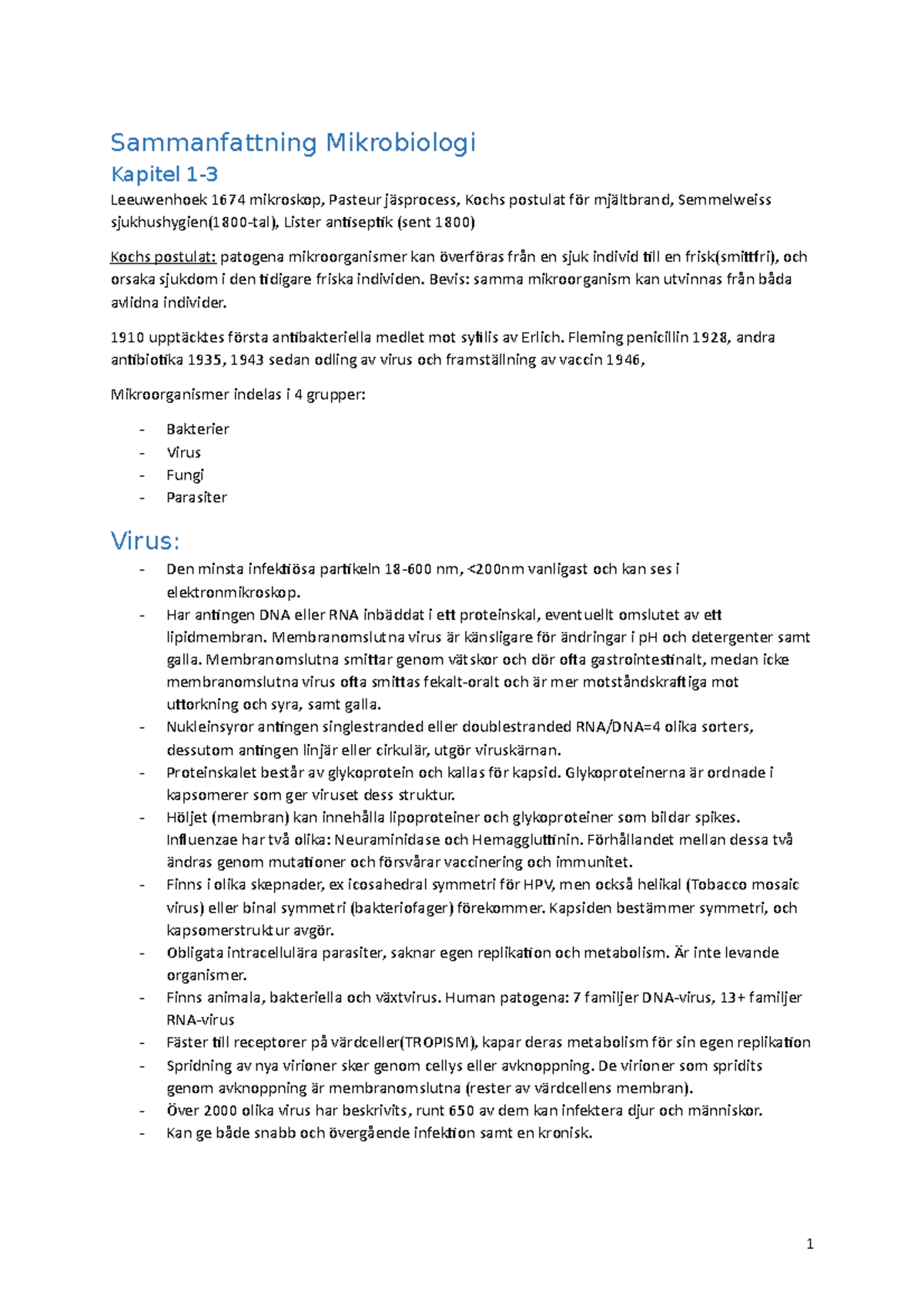 Sammanfattning Mikrobiologi - Biomedicinsk laboratorievetenskap 