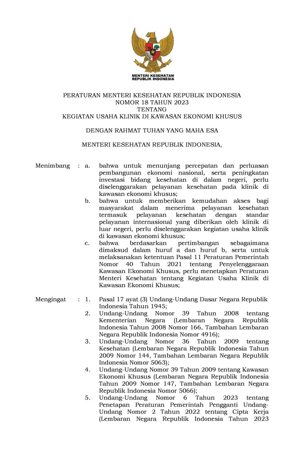 2023-Permenkes Nomor 18 Tahun 2023 - PERATURAN MENTERI KESEHATAN ...