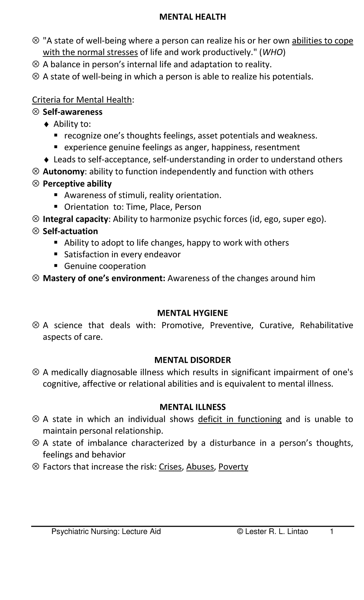 PsychiatricNursing PsychiatricNursing MENTAL HEALTH ⊗ "A state of