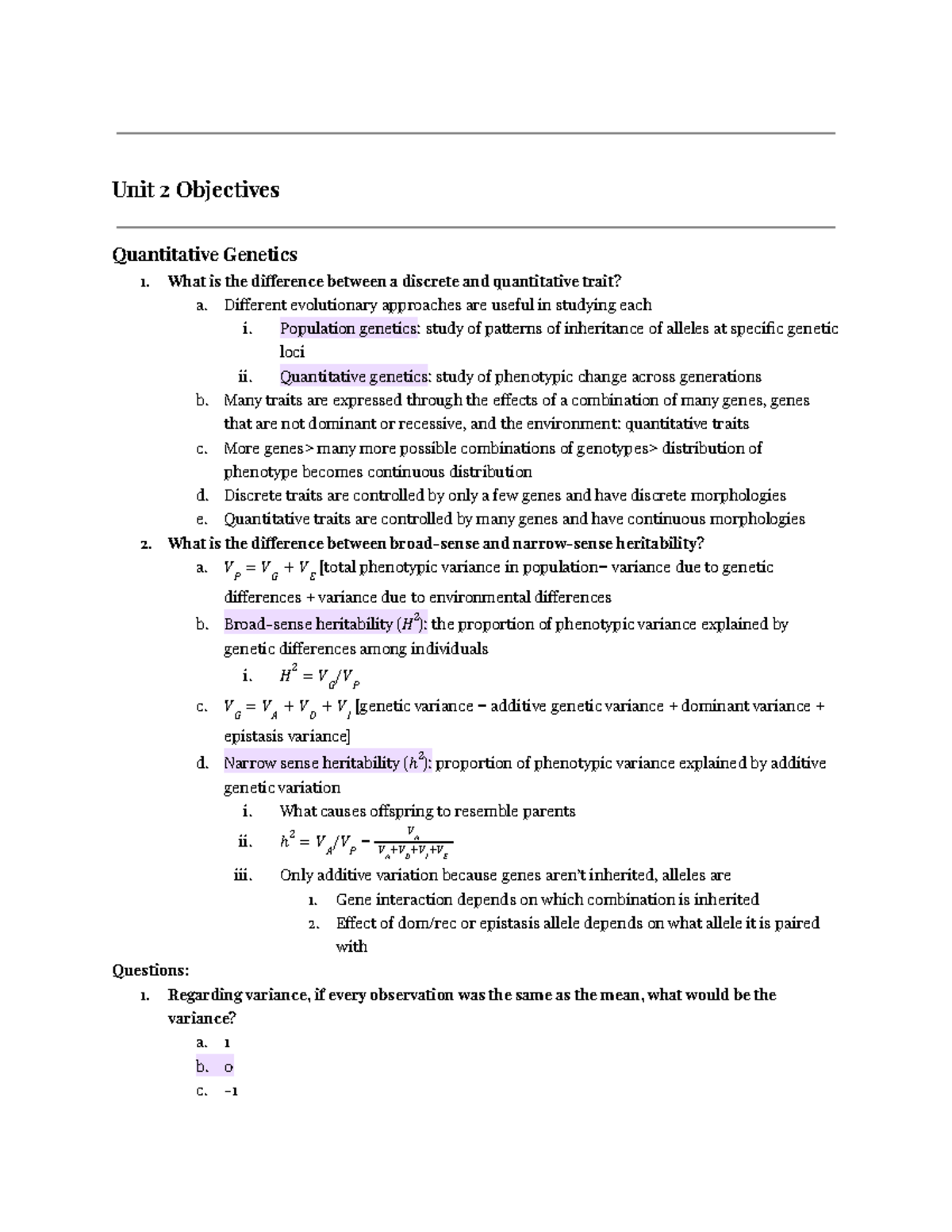 Ecology & Evolution Final Unit 2 Study Guide - Unit 2 Objectives ...