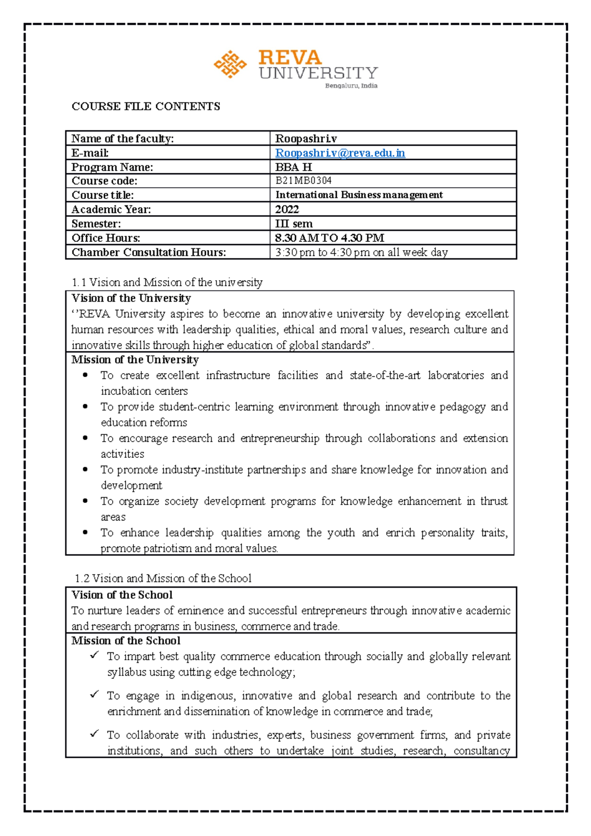 Course file IBM- Roopashri - COURSE FILE CONTENTS Name of the faculty ...