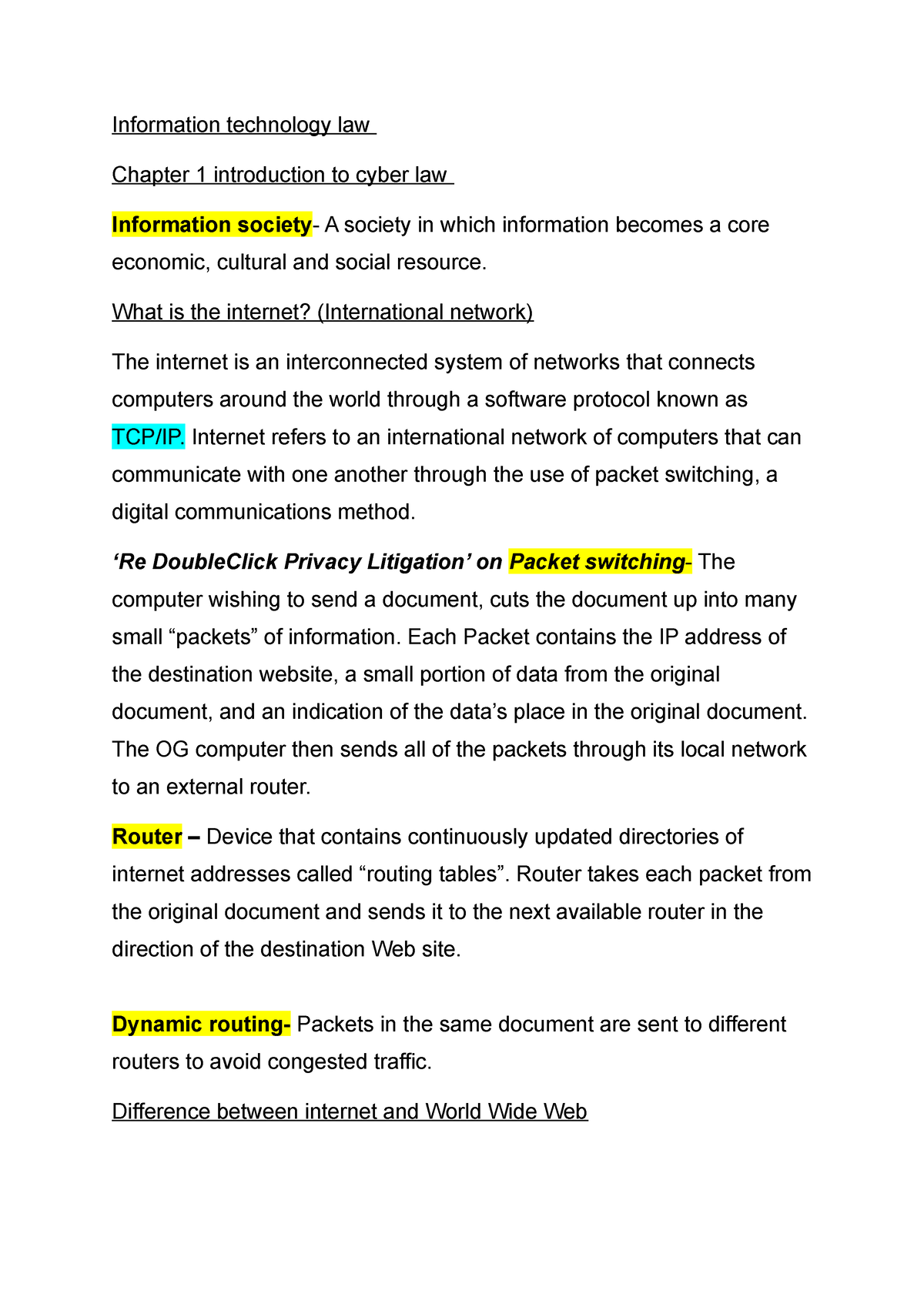 IT LAW Notes - Information Technology Law Chapter 1 Introduction To ...