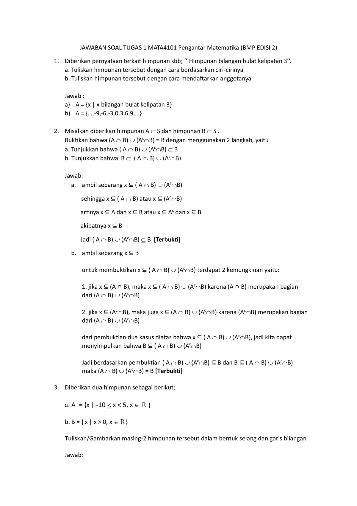 Jawaban SOAL Tugas 1 MATA4101 Pengantar Matematika - JAWABAN SOAL TUGAS ...