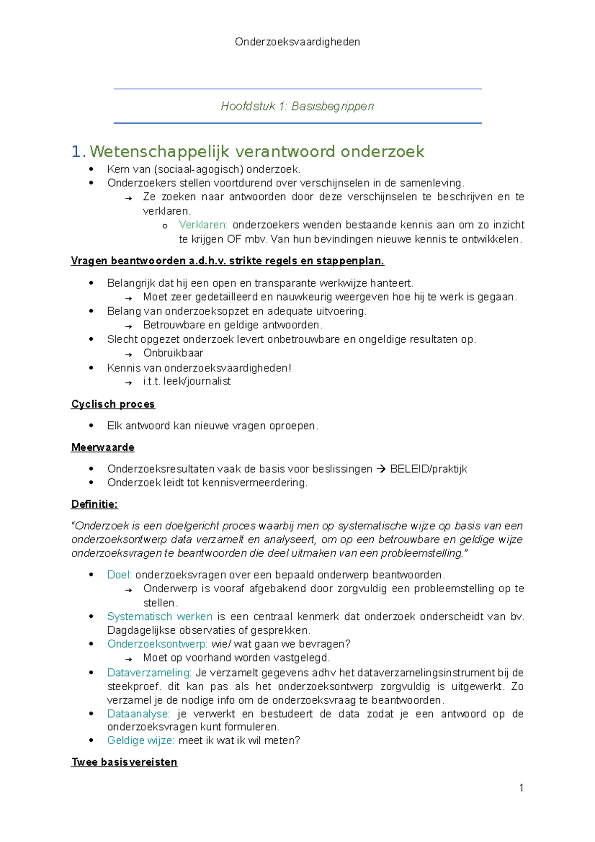 Samenvatting Onderzoeksvaardigheden 1 - Hoofdstuk 1: Basisbegrippen 1 ...