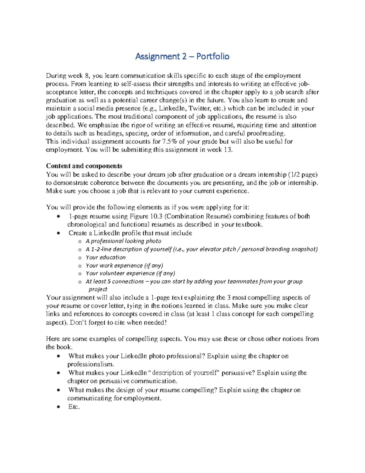 Assignment 2 - Portfolio - Assignment 2 – Portfolio During week 8, you ...