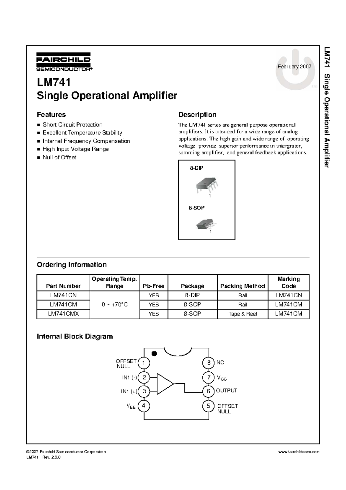 LM741 Fairchild Semiconductor February 2007 ©2007 Fairchild