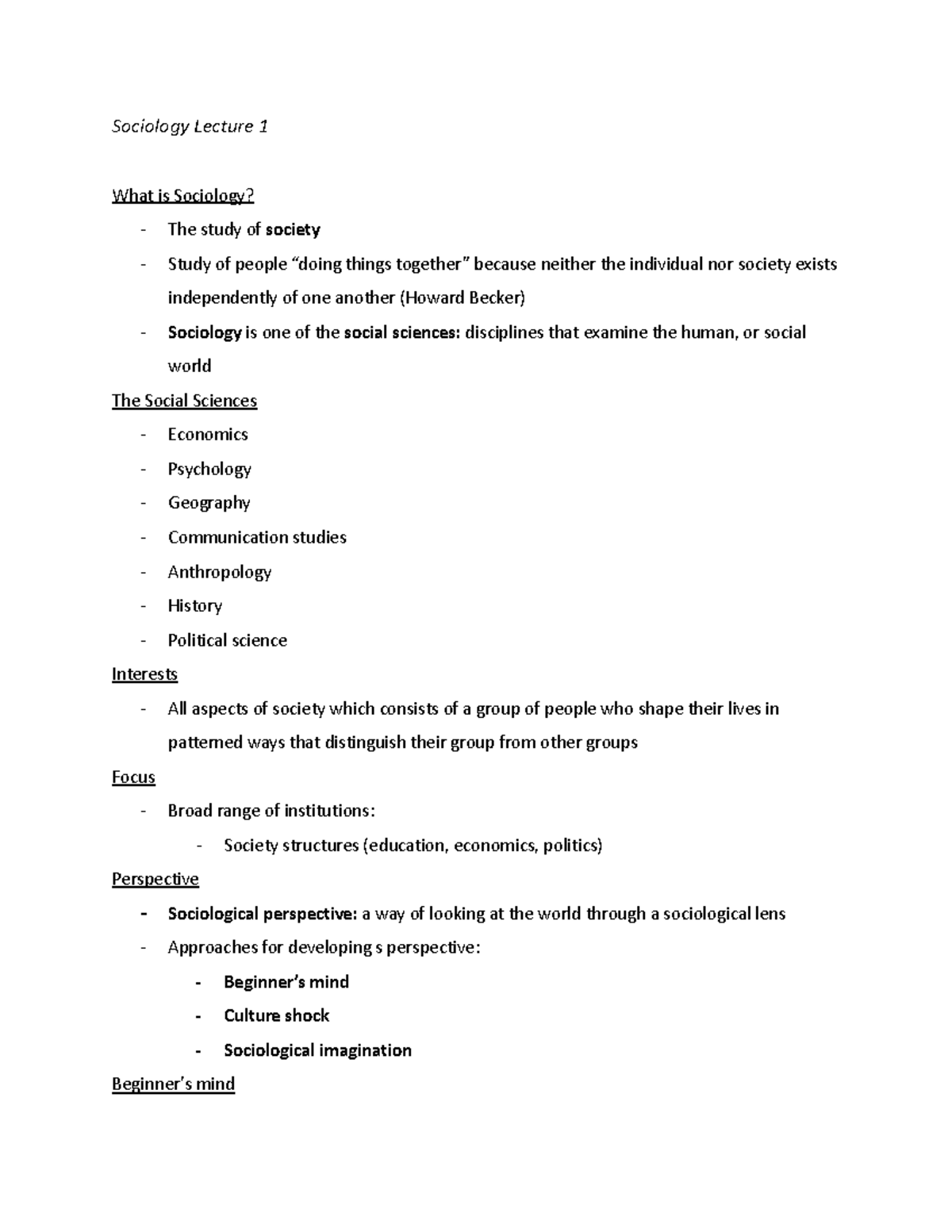 Sociology Midterm - Sociology Lecture 1 What Is Sociology? - The Study ...