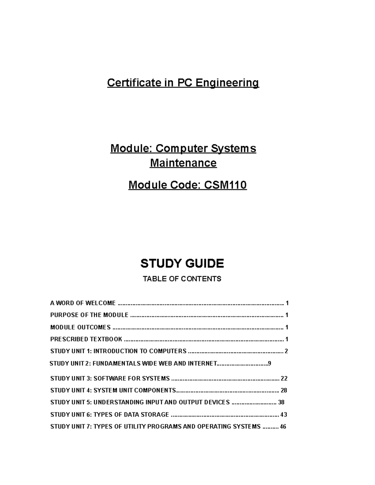 Computer Systems Mantainance - Study Guide - Certificate in PC ...