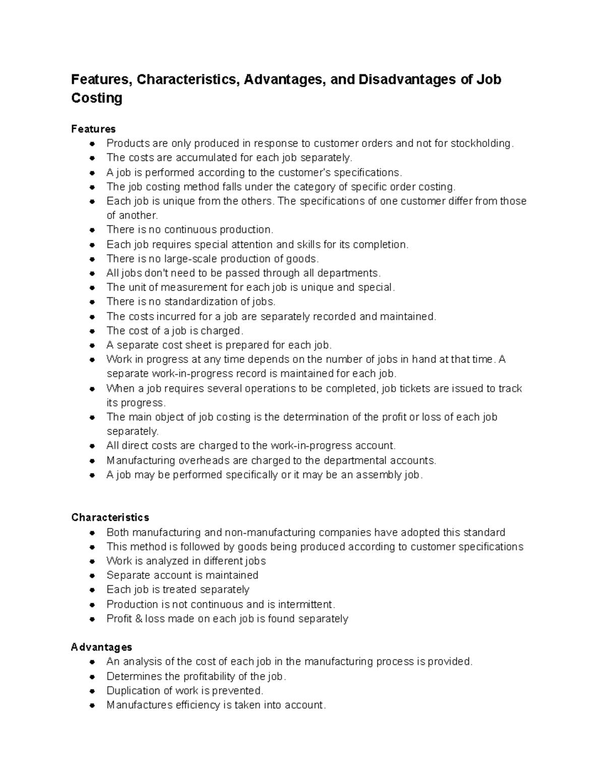 Features, Characteristics, Advantages, and Disadvantages of Job Costing ...