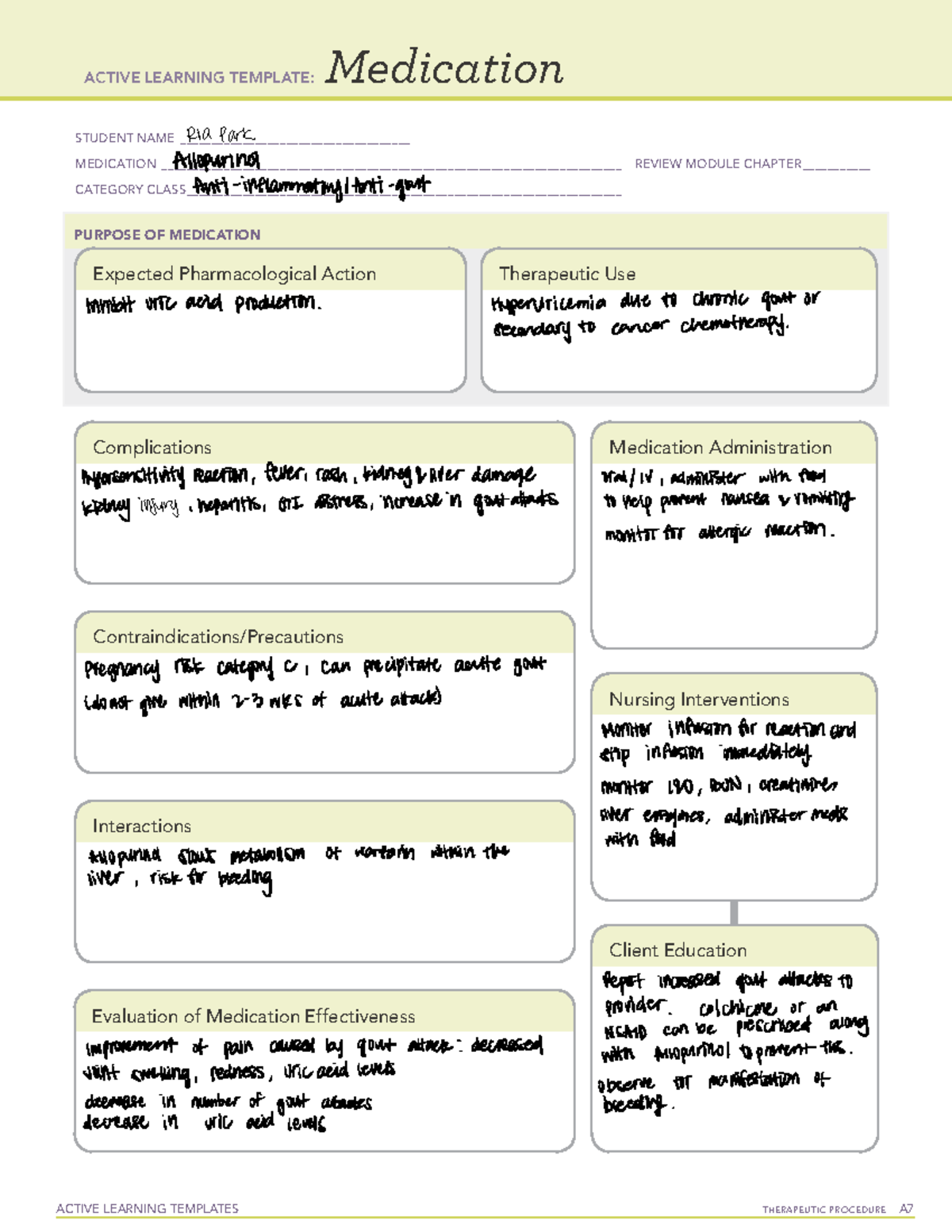 Ati Medication Template Allopurinol Reduces Uric Acid vrogue.co