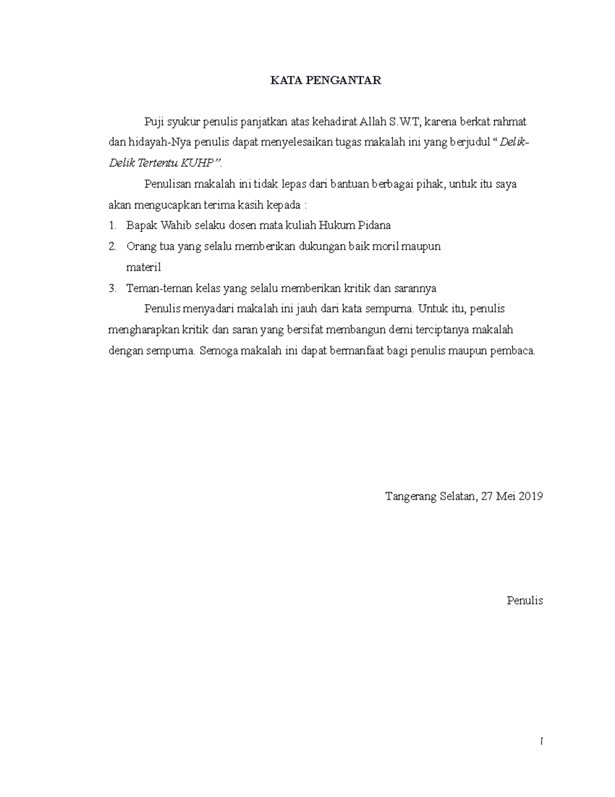 Delik Delik Tertentu Kuhp Fhk0014 Studocu