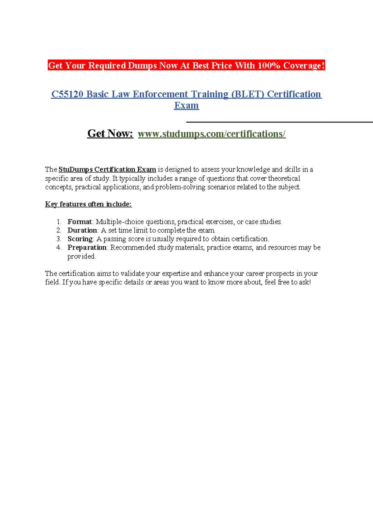 C55120 Basic Law Enforcement Training (BLET) Certification Exam - Get ...