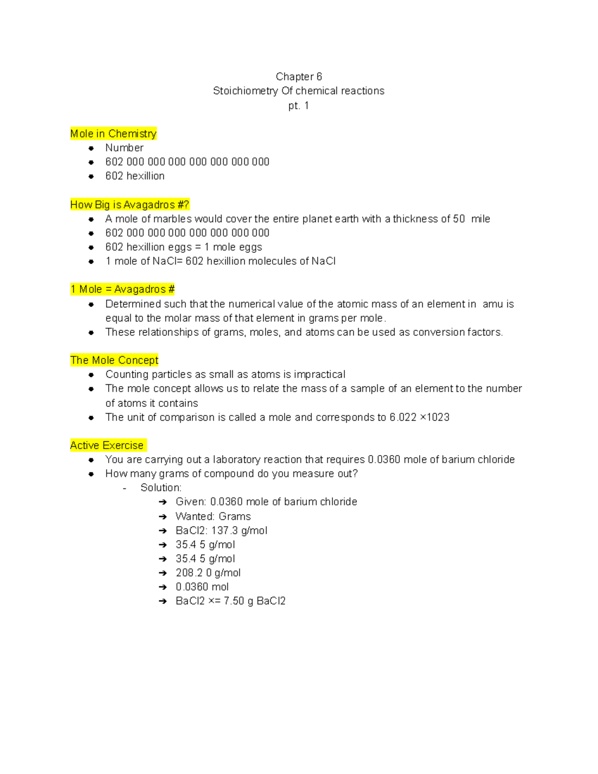 Chapter 6 pt. 1 - Lecture notes 16 - Chapter 6 Stoichiometry Of ...